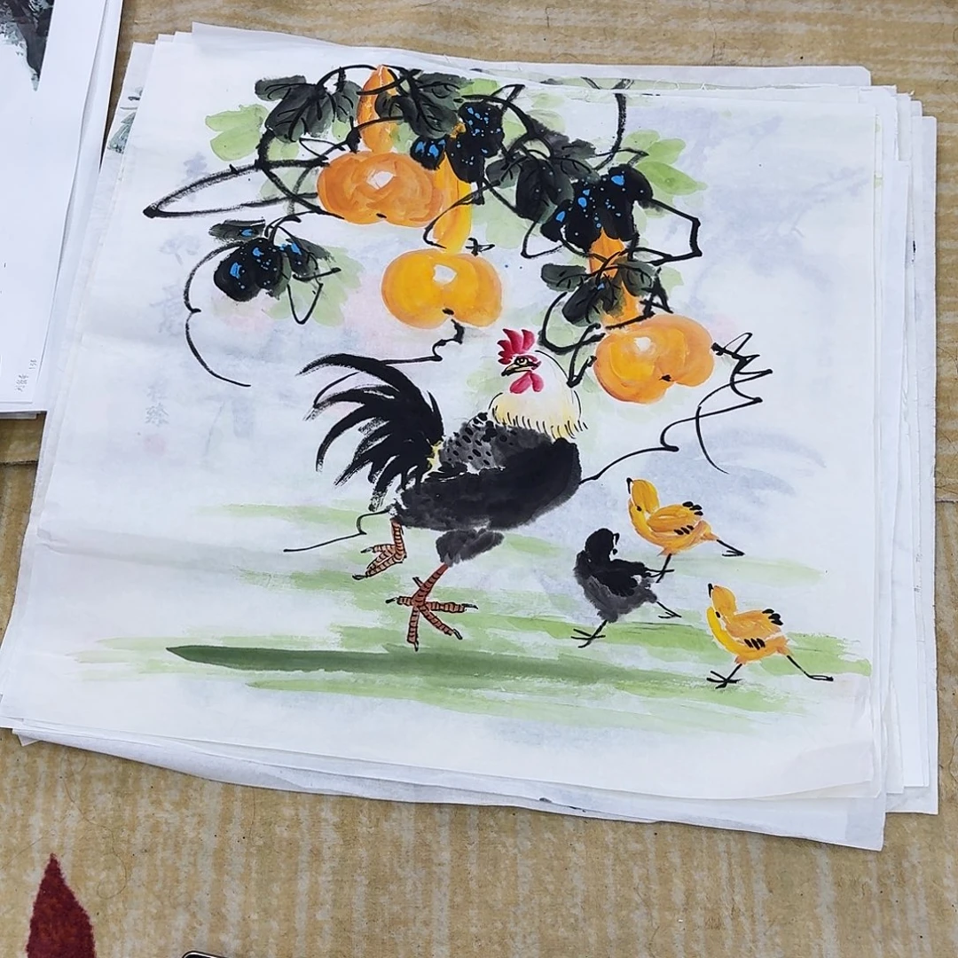 国画四尺斗方手绘作品