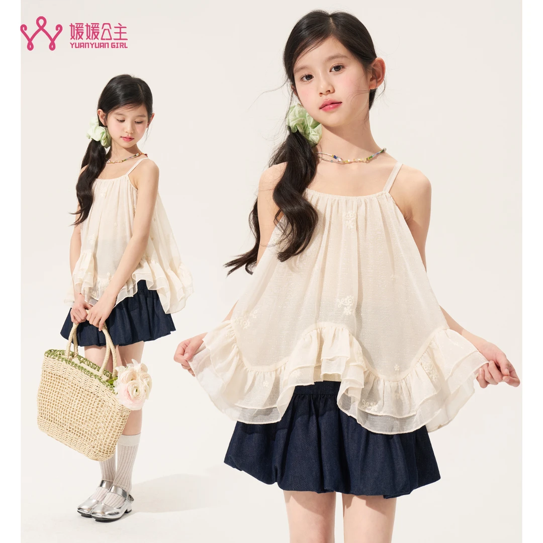 媛媛公主媛2025夏季中大童花边吊带衫15206F241
