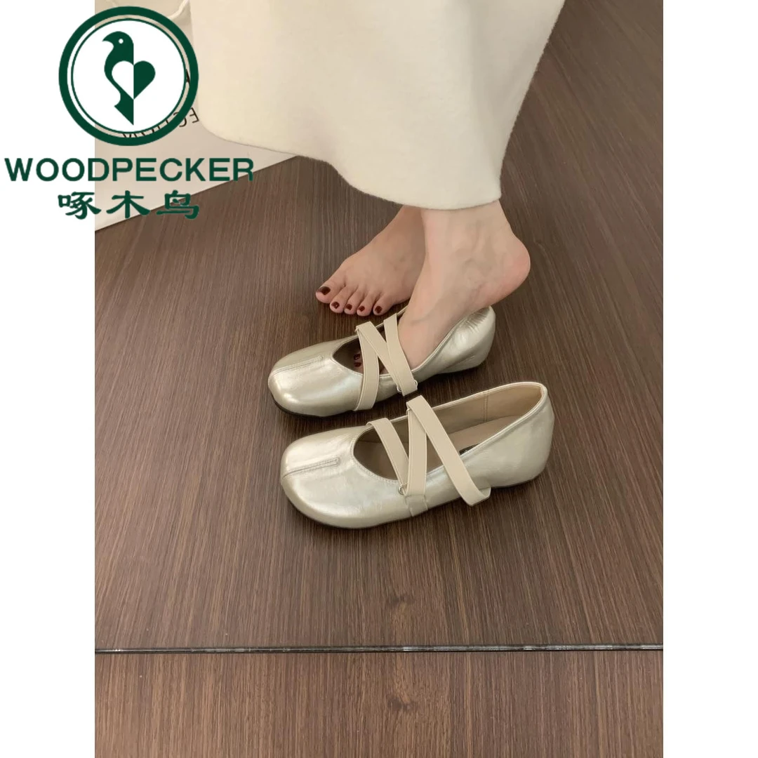 啄木鸟法式晚晚风香槟色玛丽珍鞋百搭不累脚内增高浅口芭蕾单鞋女