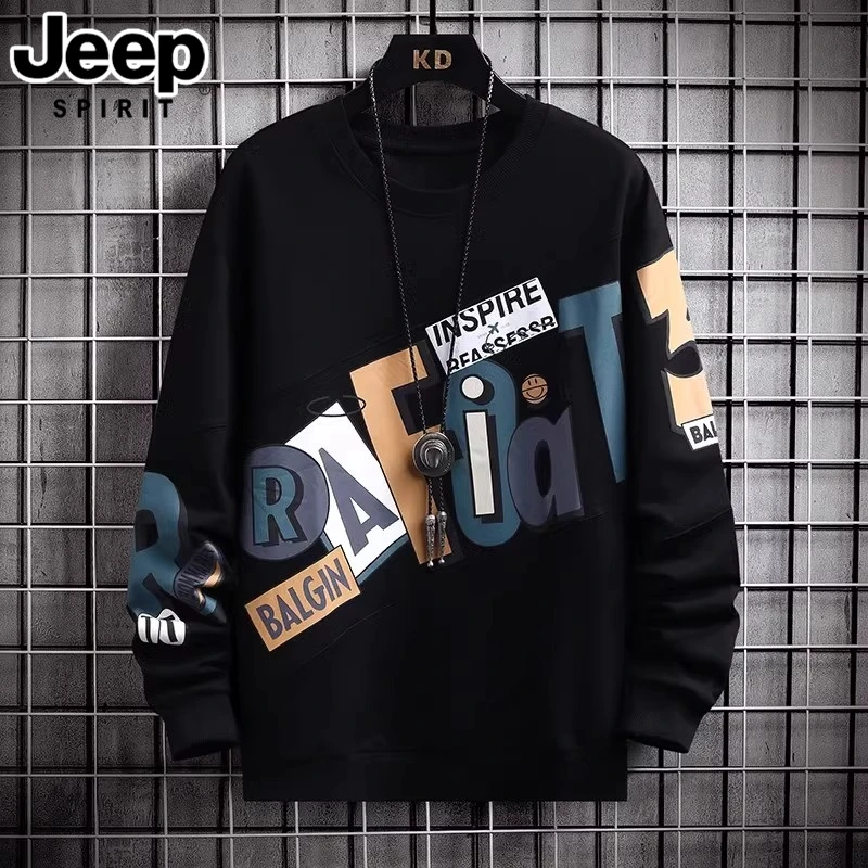 JEEPSPIRIT吉普秋冬圆领加绒男士卫衣宽松加绒加厚长袖打底衫男款