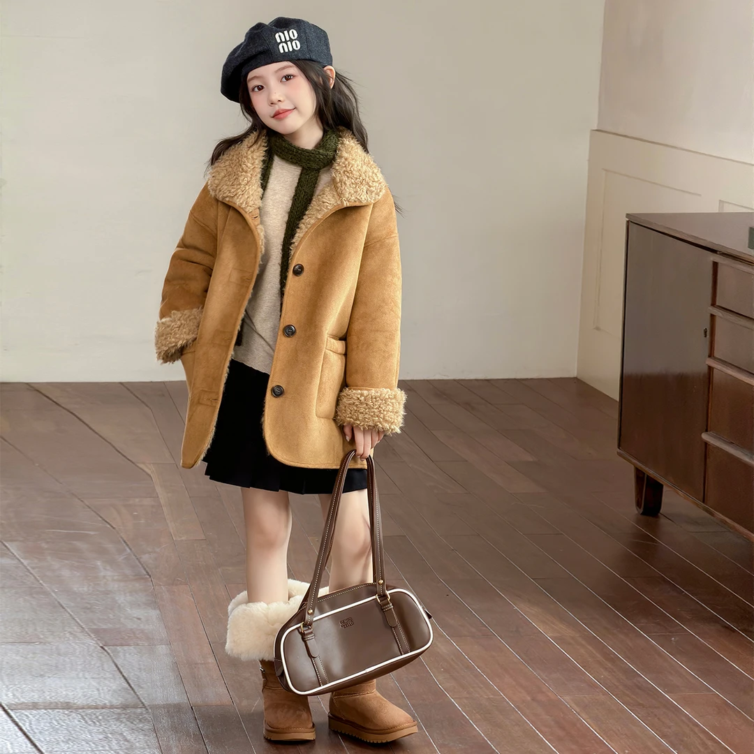 女童皮毛一体外套2025新款儿童冬装加厚保暖毛毛大衣中大童皮草潮
