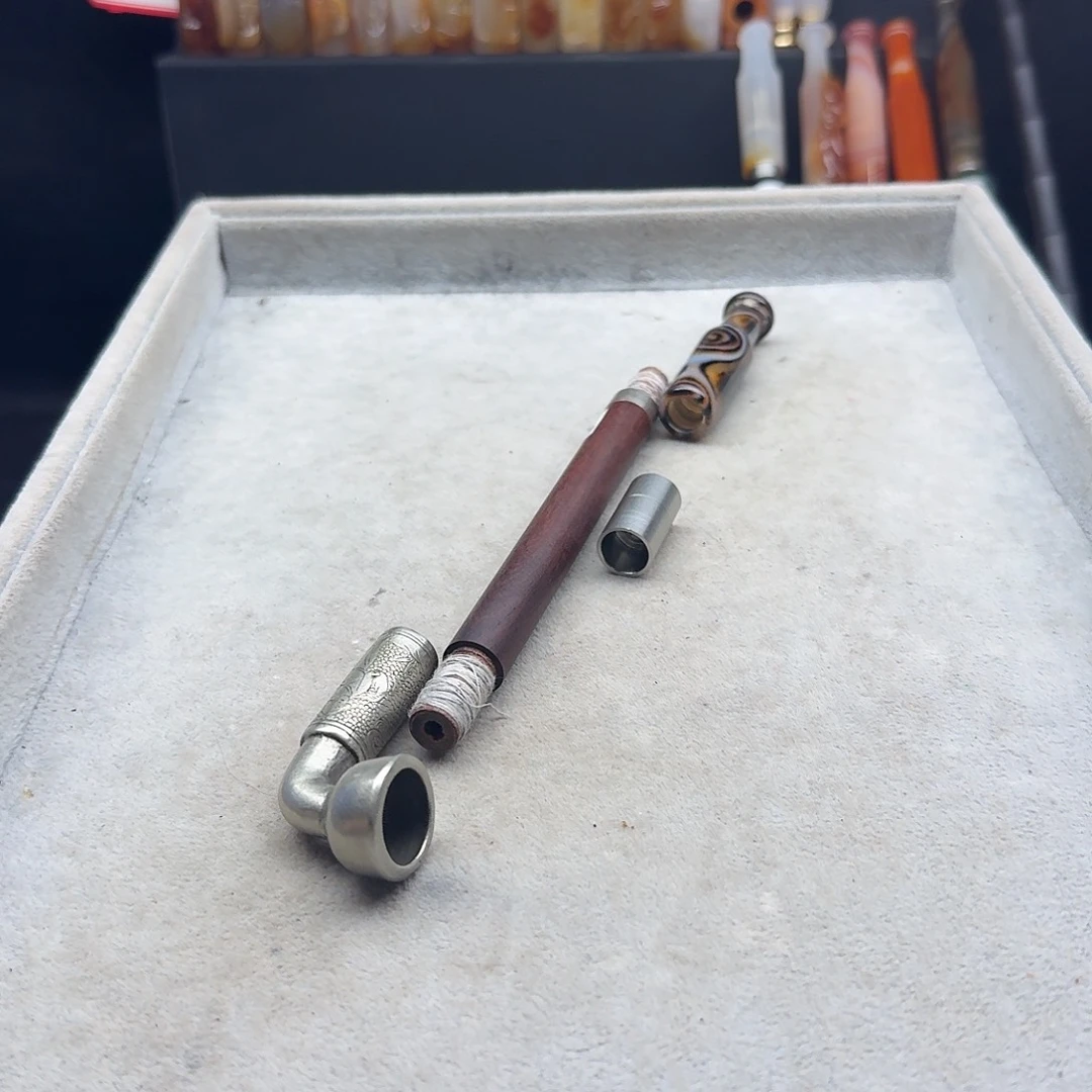 谷***味旱烟袋23厘米玛瑙嘴白铜锅