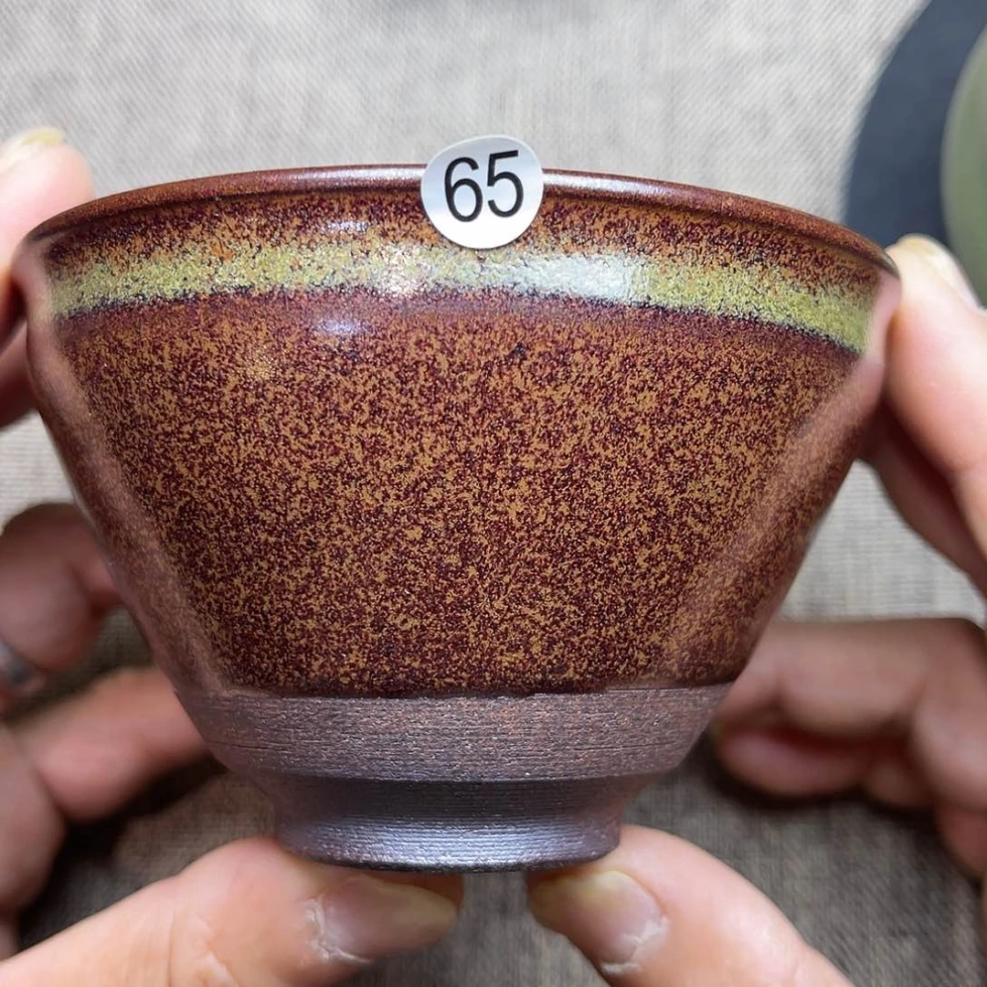 茶盏龙窑柴烧铁锈束口器型9.7口径