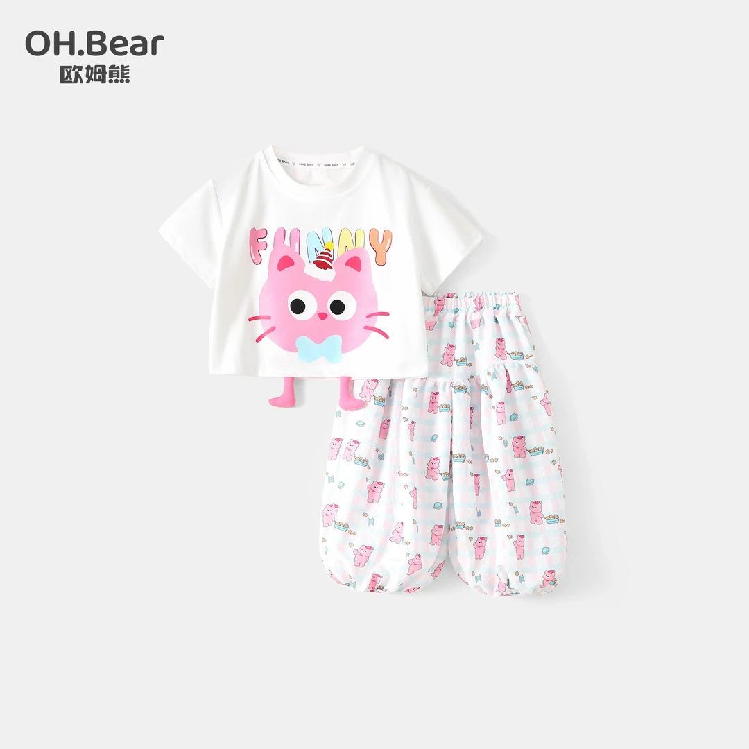 女童短袖套装夏季卡通2025新款休闲儿童薄款女孩衣服包包夏装时尚