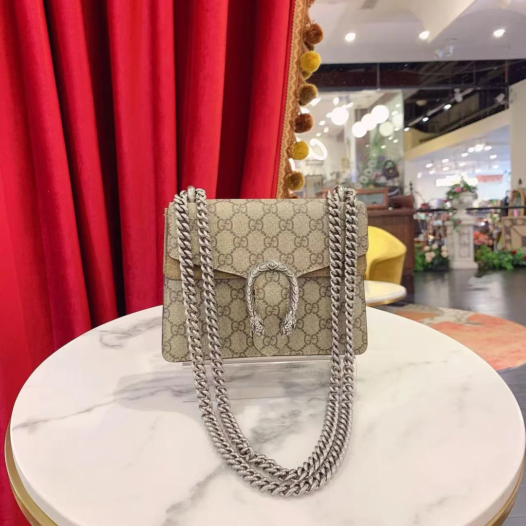 95新 GUCCI/古驰 GGS古驰酒神小号老花银扣单肩包13744521