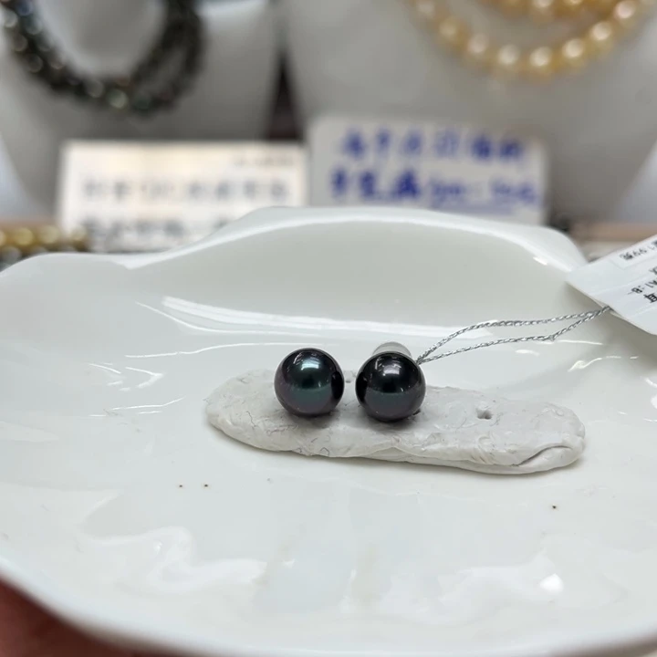 海水珍珠上新大溪地炫紫素钉8-9mm银S925镶嵌