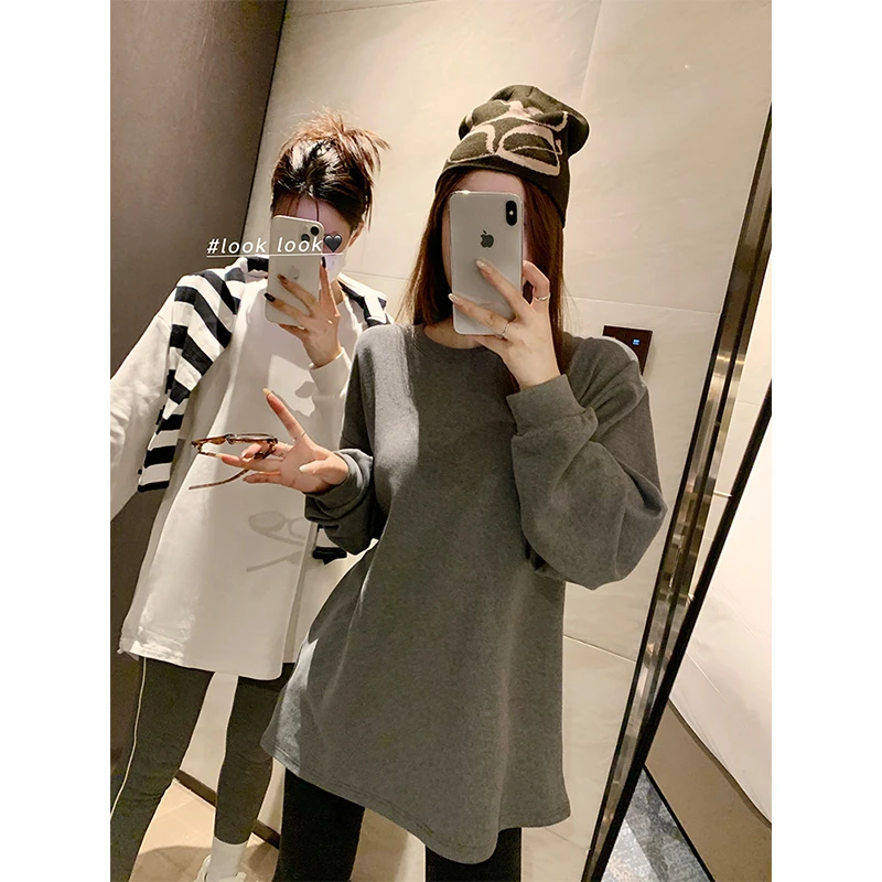 Moses Queen/魔西女王加绒圆领T恤打底衫女秋冬内搭柔软长袖上衣