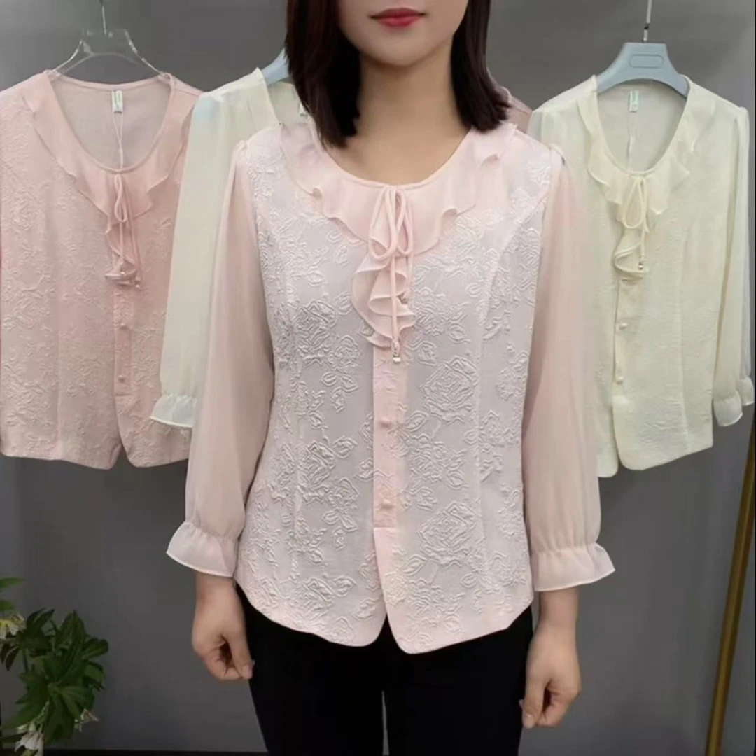 春夏新款小衫洋气妈妈时尚装显瘦气质修身百搭休闲透气妈妈上衣