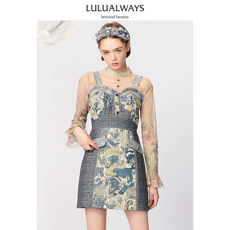 LULUALWAYS秋季小香风牛仔吊带连衣裙LMC5022