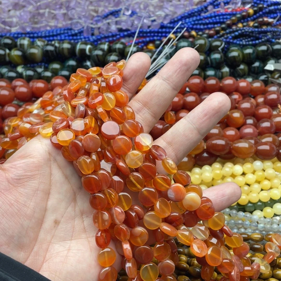 玛瑙/玉髓珠宝半成品未镶嵌一条装10mm红玛瑙圆饼