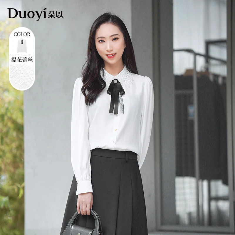朵以2025春季新款学院风蕾丝翻领衬衣蝴蝶结长袖衬衫40VC148205