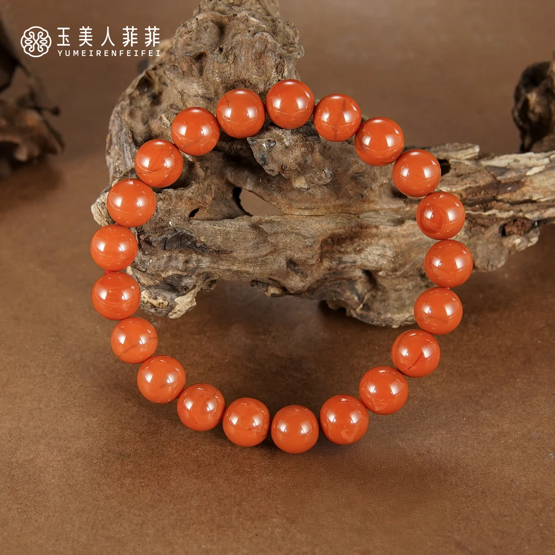 珠光宝气南红玛瑙柿子红单圈素圈圆珠天然满肉珠串首饰百搭（商城）