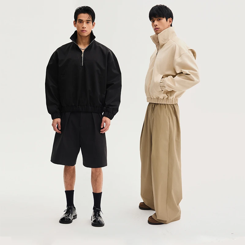 SouthStudio上衣外套半拉链套头双色收腰短版立领男女同款夹克