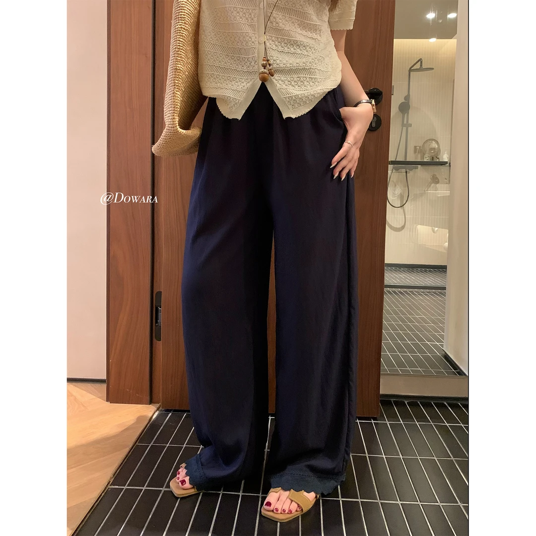 现货大婉酱微胖定制高级垂感宽松长裤女夏季薄款显瘦直筒裤 9120D