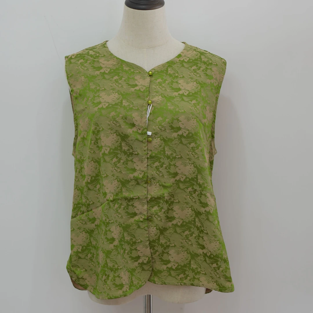 【绿草丛】百搭单排扣双面半开领碎花马夹传统中国风常规马甲