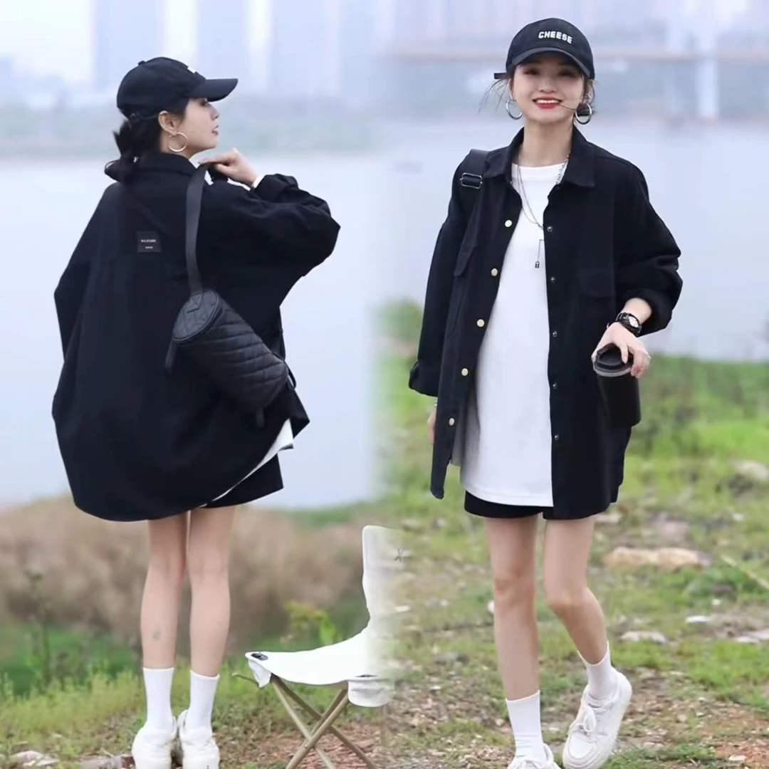 大码胖mm宽松慵懒风衬衫女夏季百搭上衣开衫韩版时尚洋气衬衣外套