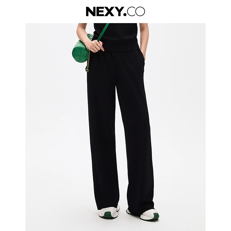 【商场同款】NEXY.CO/奈蔻时尚百搭宽松薄款垂感黑色裤子XV02858W0
