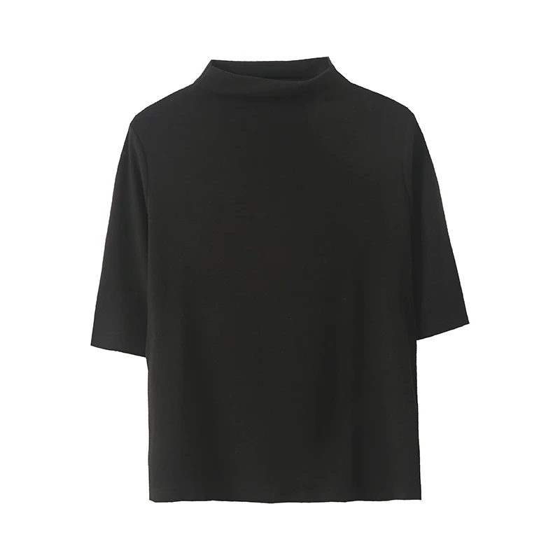 早秋半高领纯色舒适肤感慵懒简约显瘦内搭半袖打底T恤313038