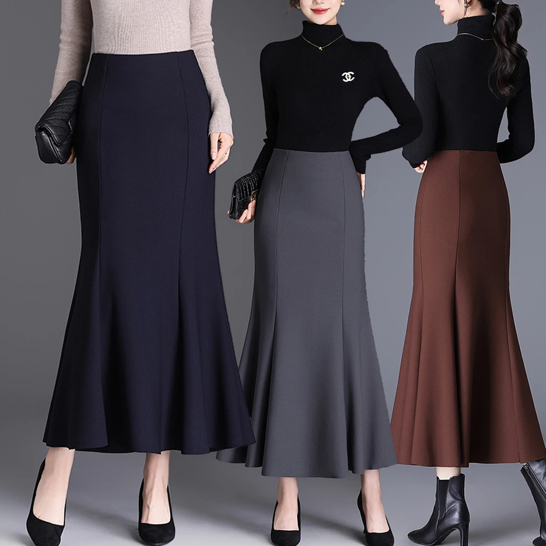 女士鱼尾裙遮胯长裙秋冬新款气质裙子时尚百搭高腰显瘦包臀半身裙