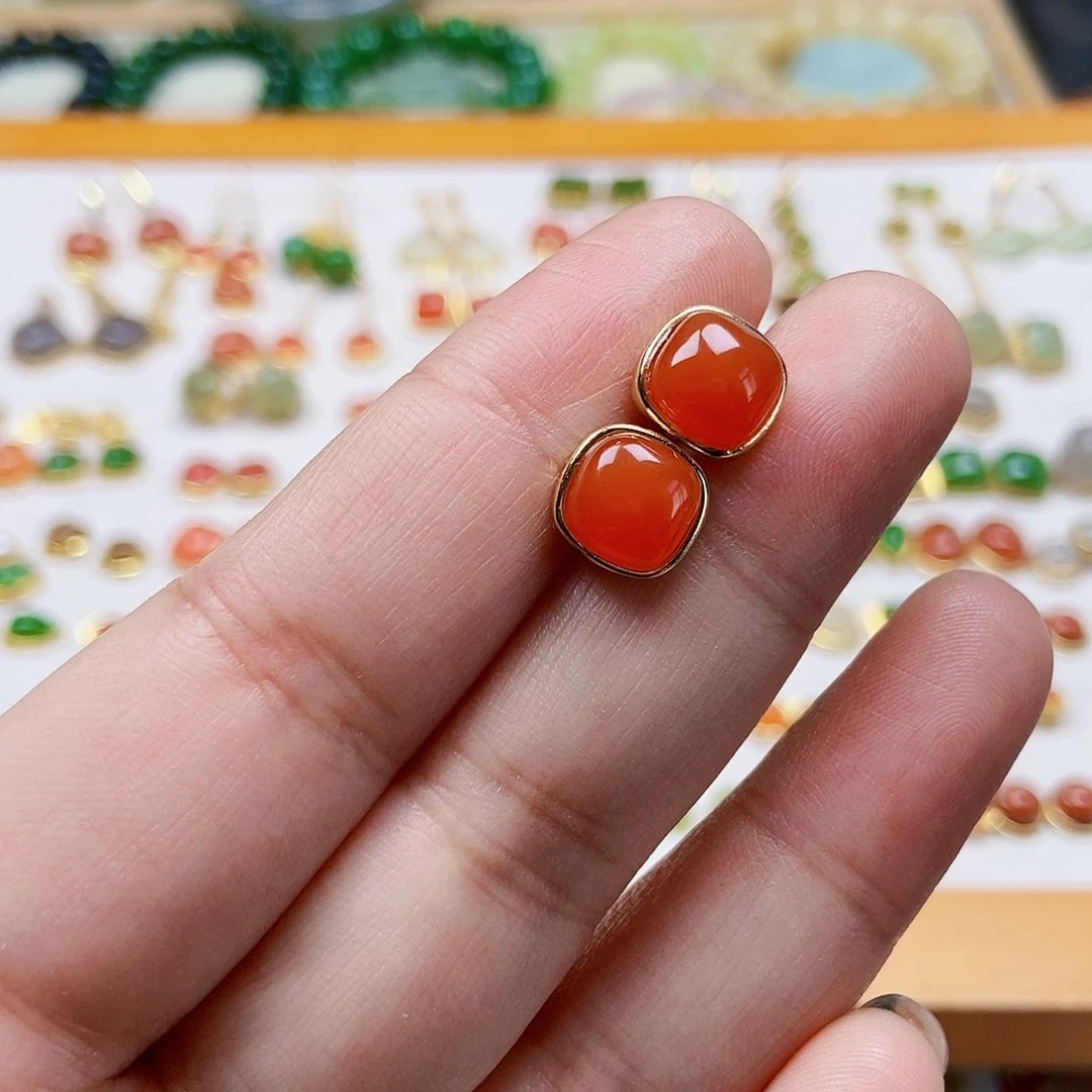 和田玉耳饰银S925镶嵌