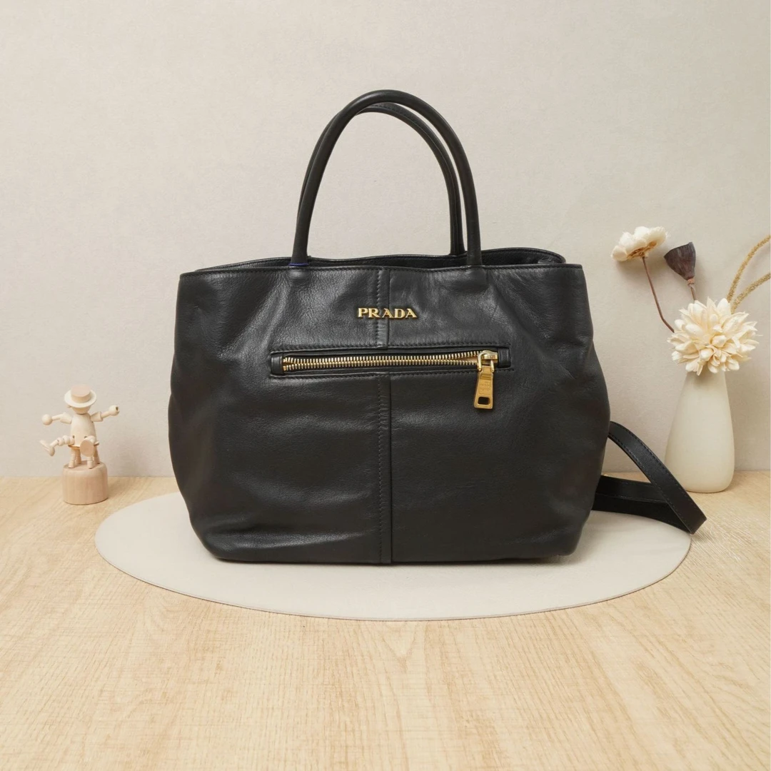 95新 Prada/普拉达 普拉达黑色单肩托特包牛皮/DS036038