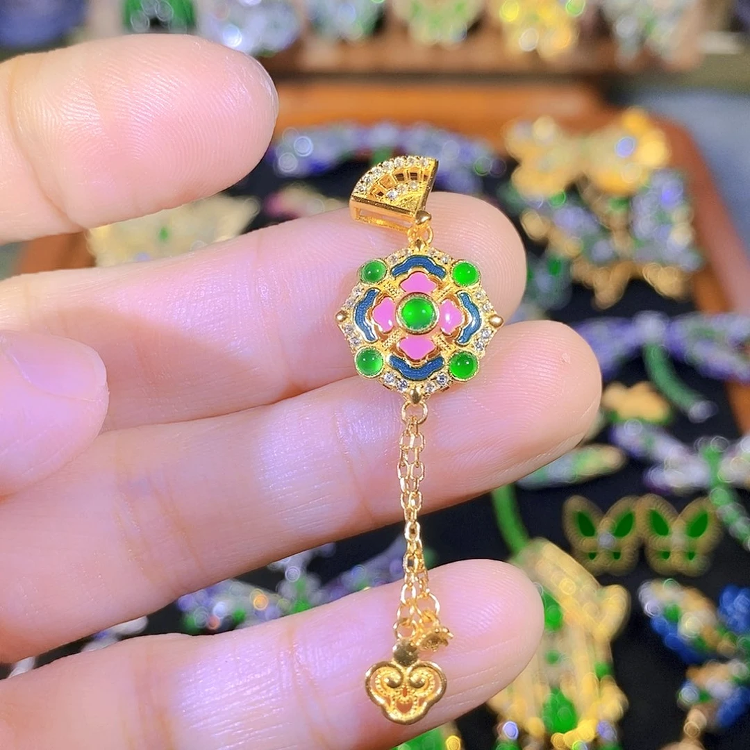 吊坠(不含链)银S925镶嵌翡翠