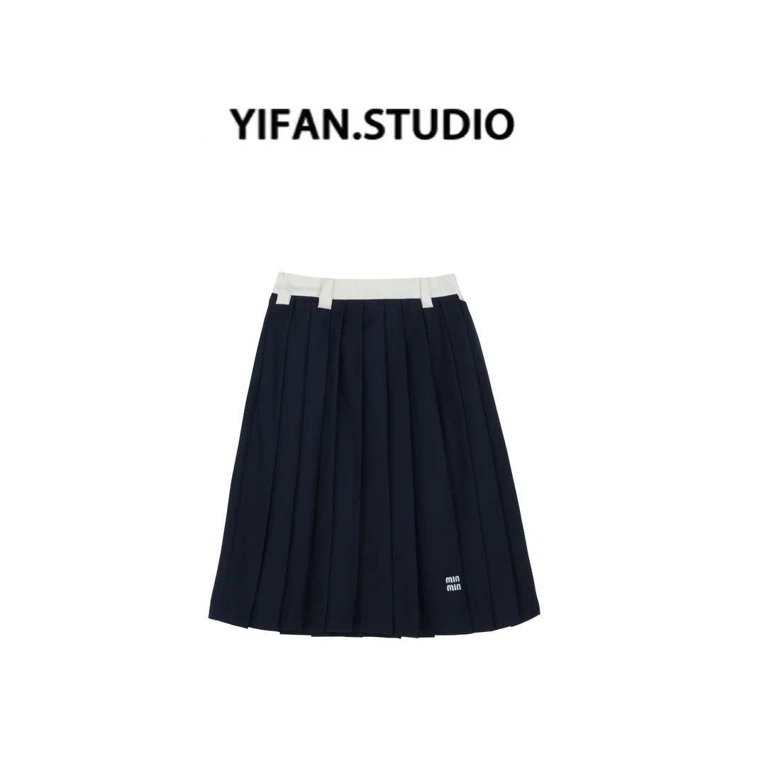 YIFAN 2025早春新款学院风字母刺绣撞色半身裙YF254