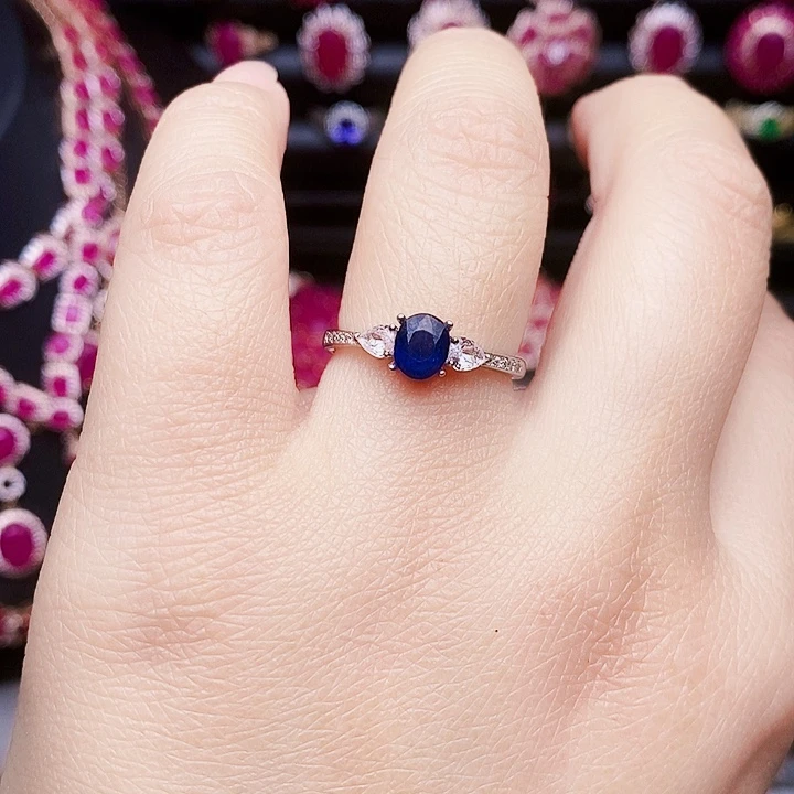 蓝宝石银S925镶嵌戒指