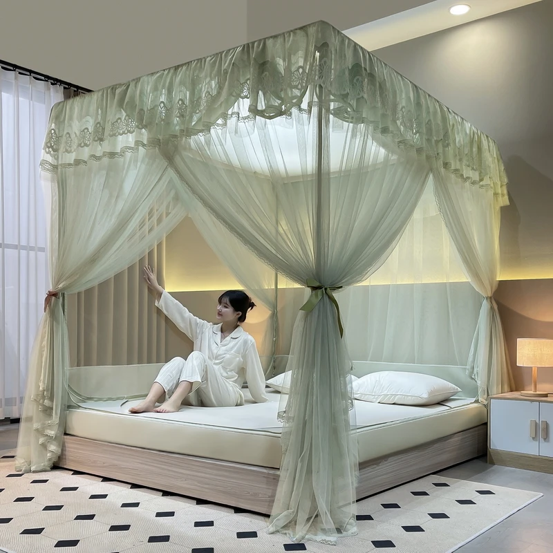 床笠式双层落地纱+三开门防摔拉链蚊帐宝宝防摔加粗加密1.8m