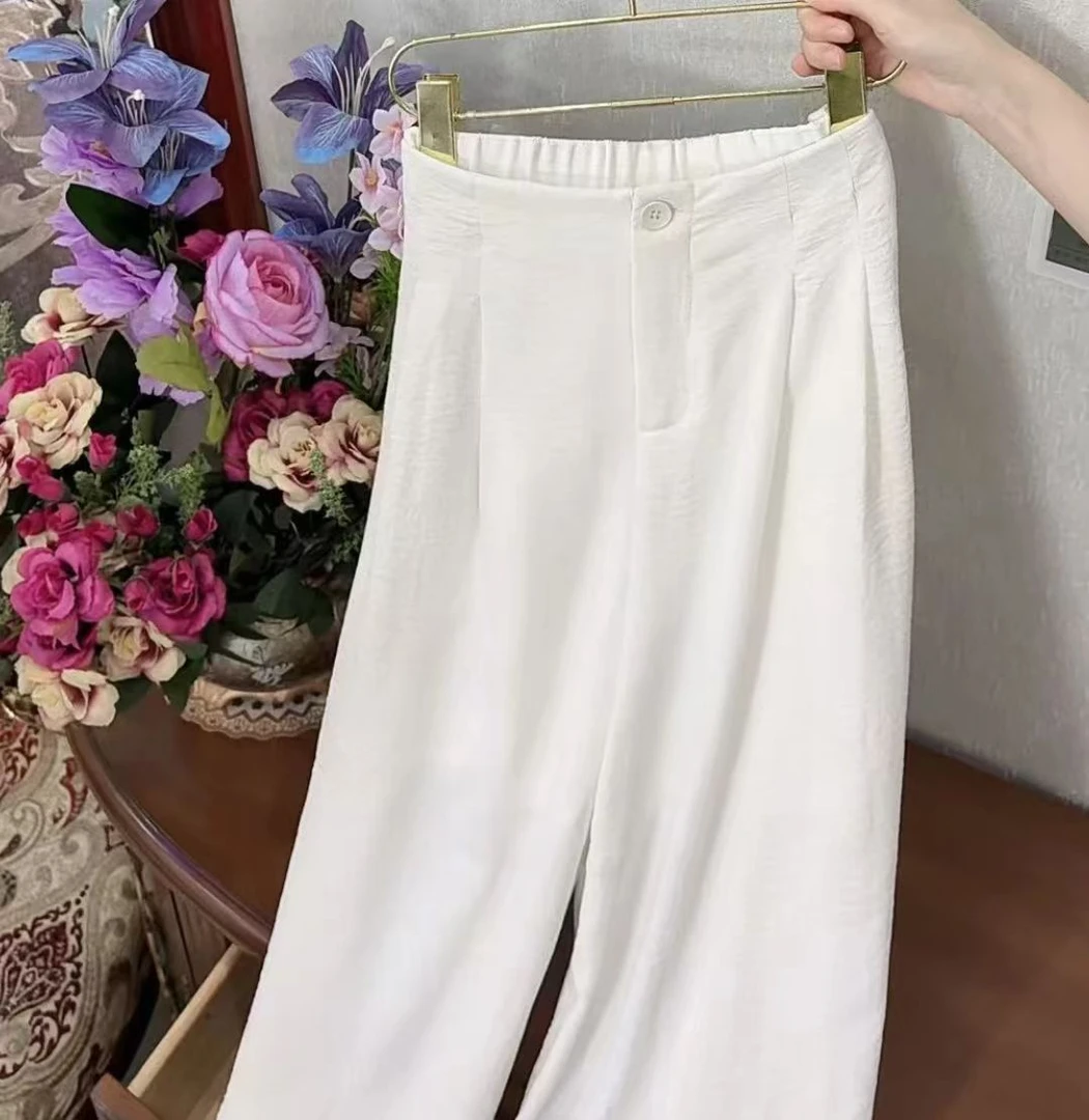 【现货+运费险】高腰莱赛尔亚麻阔腿裤夏季慵懒风垂感显瘦长裤CC