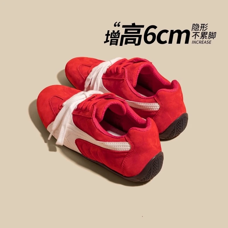 超软！6cm红色内增高德训鞋女明星同款小个子复古阿甘鞋休闲运动鞋