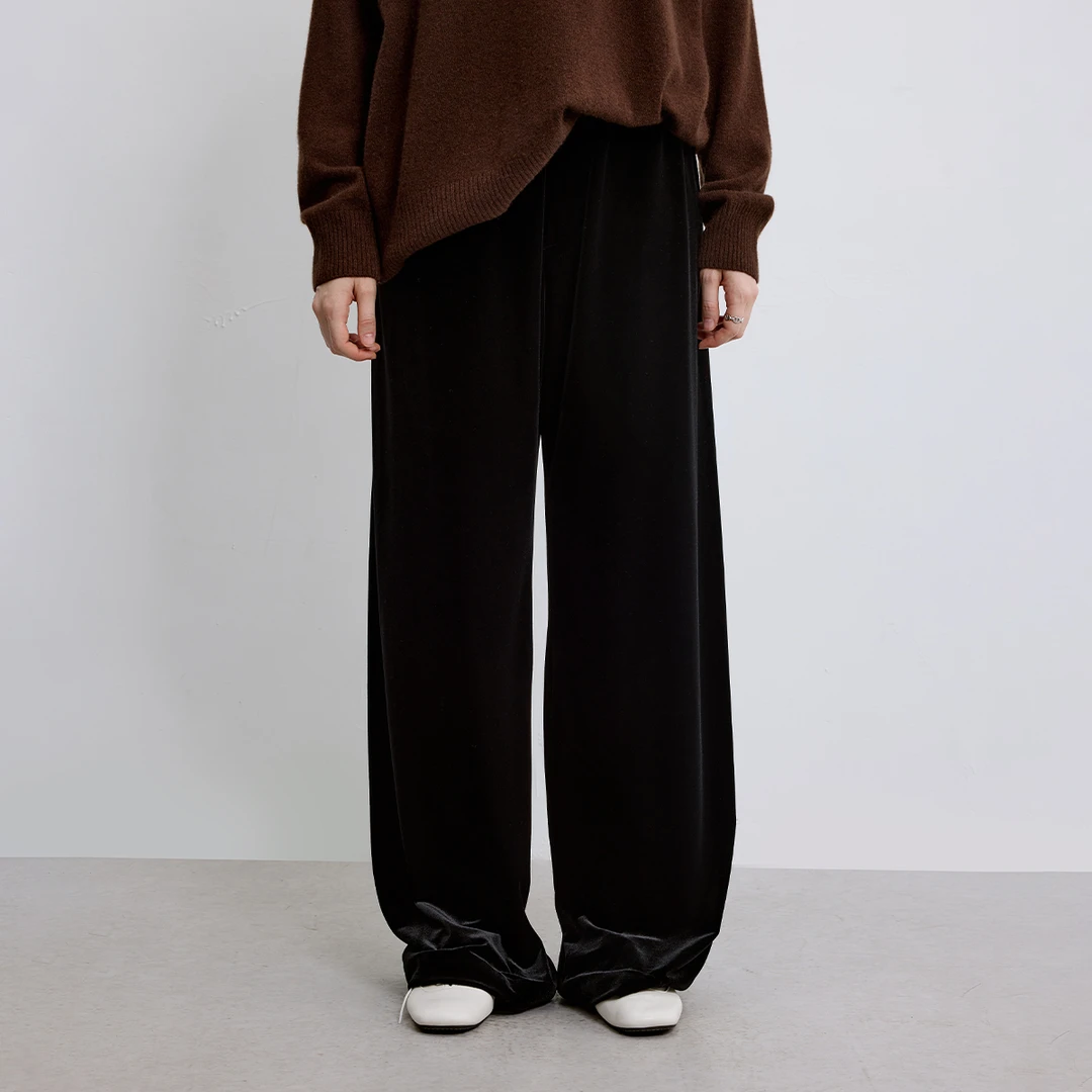 C3轻奢流光感弹力丝绒潇洒利落剪裁空气裤0091