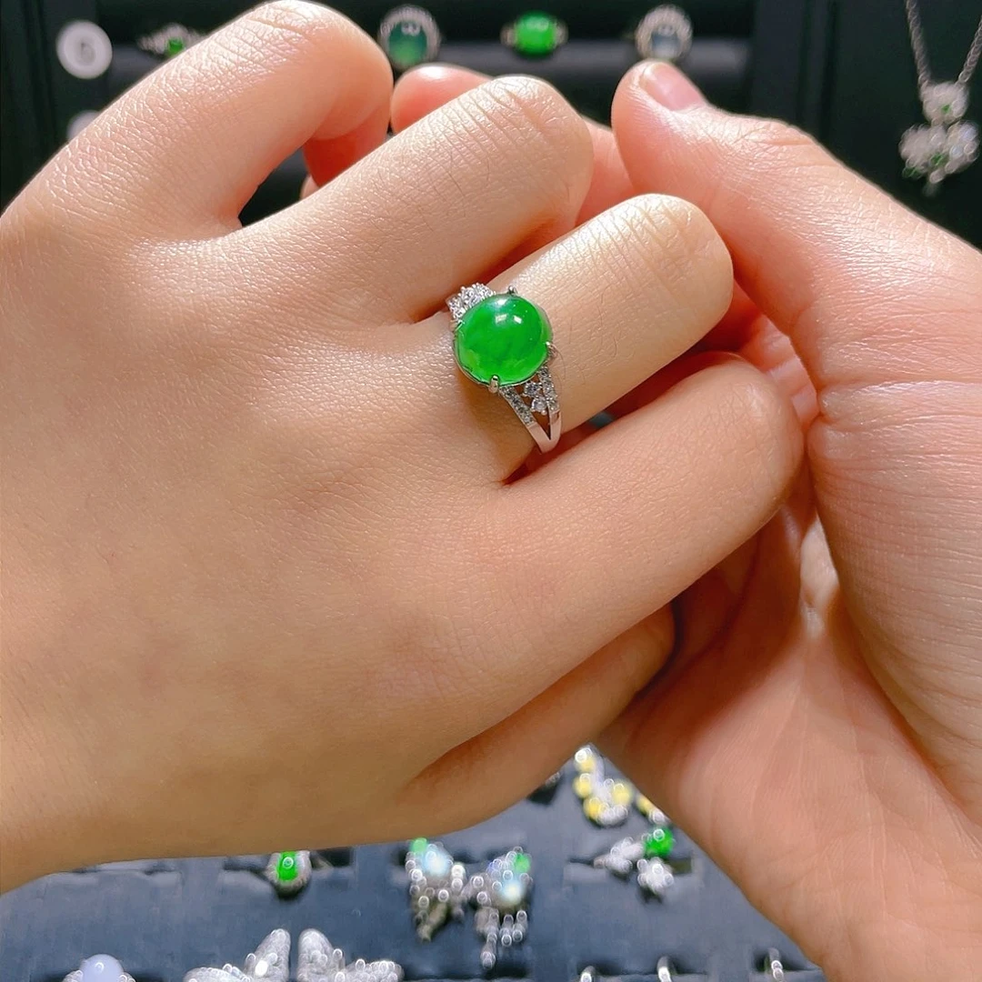 翡翠戒指银S925镶嵌戒指