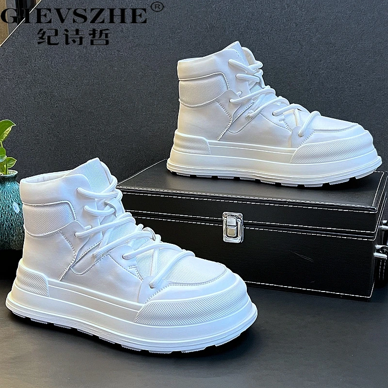 纪诗哲高帮鞋男潮流百搭休闲小白鞋秋季新款短秋季男士高帮小白靴