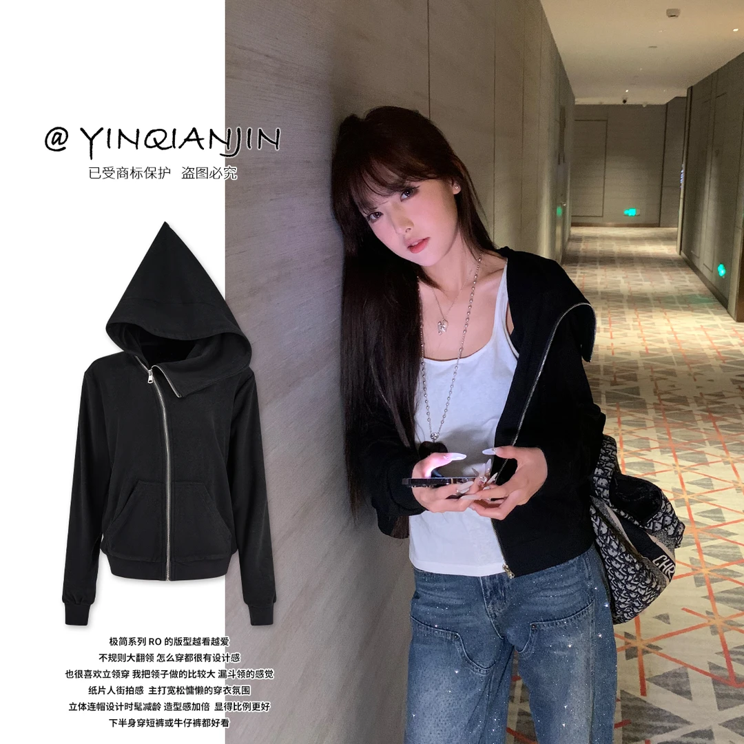 尹千金【墨尔本留学生】ro系极简系列不规则大翻领慵懒卫衣W255123