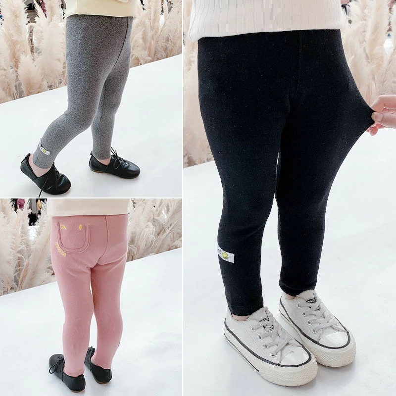 春秋小童装打底裤宝宝洋气个性潮牌韩版刺绣笑脸弹力修身长裤B类