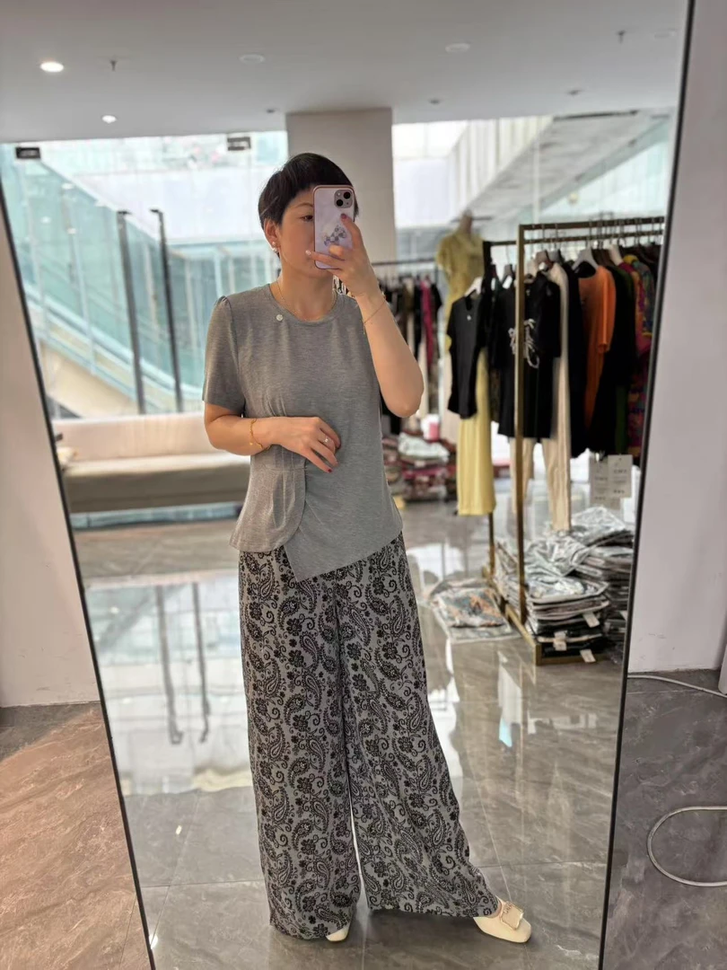【丽丽家】夏季高端长裤腰果花短袖显瘦休闲套装A60