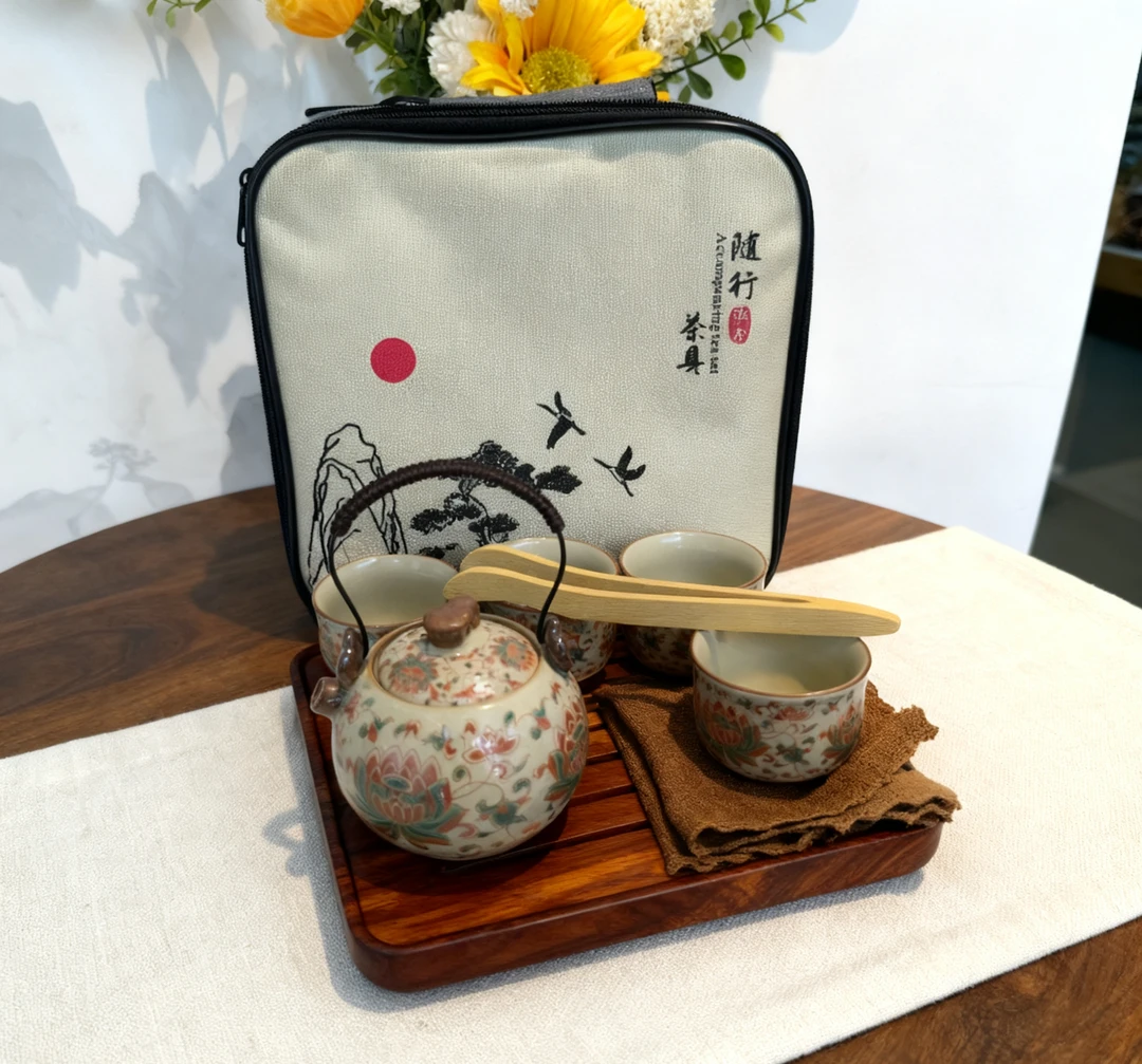 LX244陶瓷花壶旅行茶具小套装一壶四杯