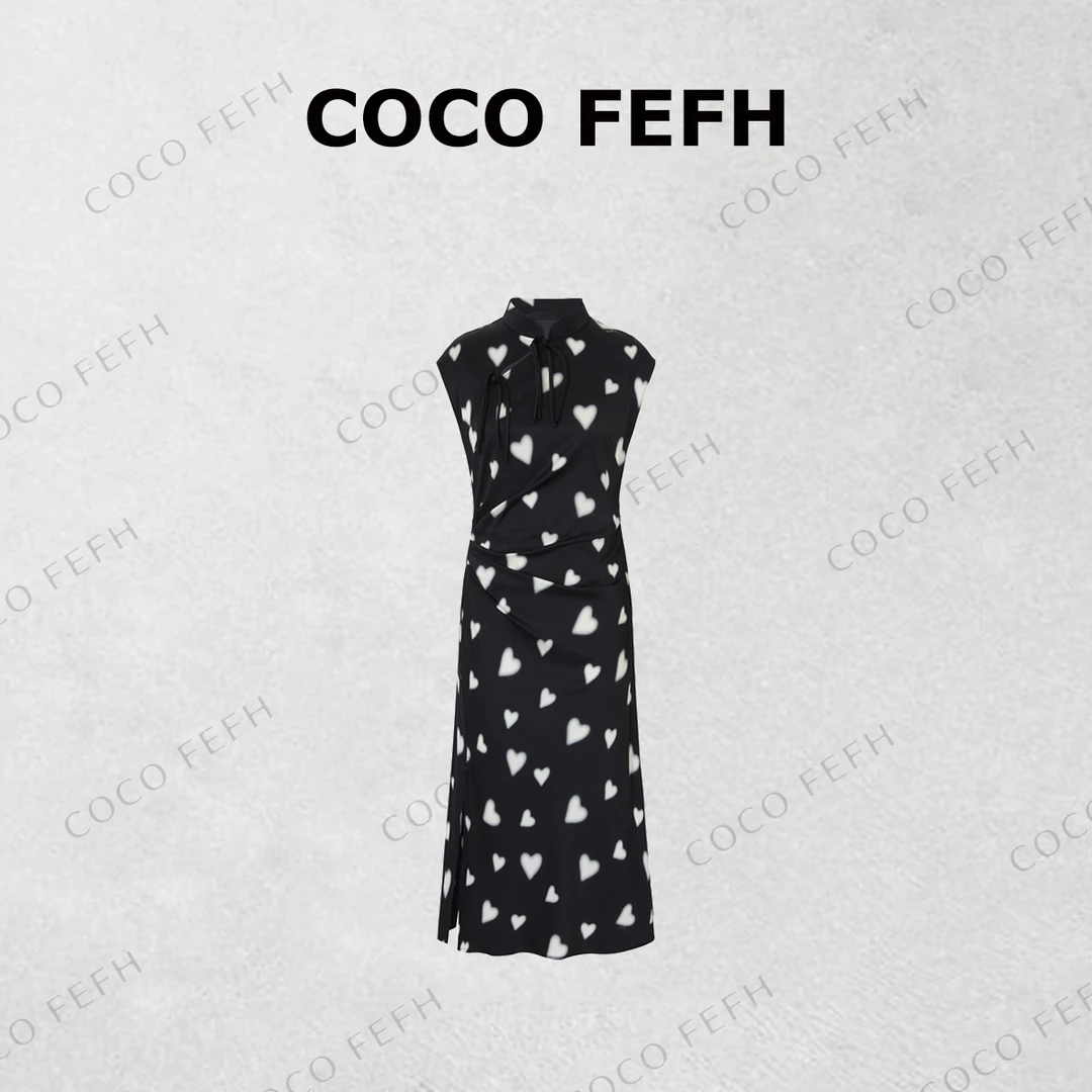 COCOFEFH 【M】中式爱心捏褶旗袍连衣裙女装连衣裙长款5153