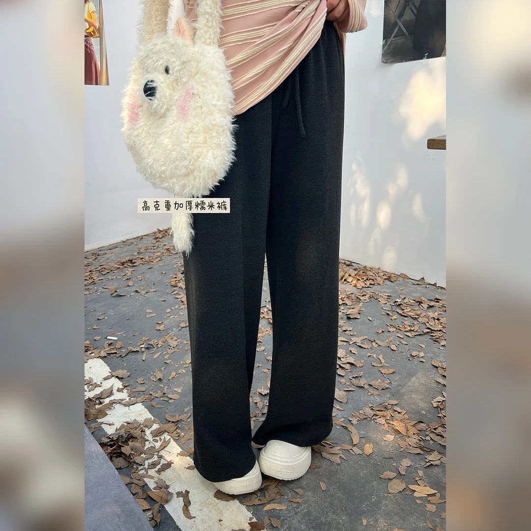 徐达布【风起洛伦】大码加厚休闲裤女秋冬微胖针织长裤K38371C53