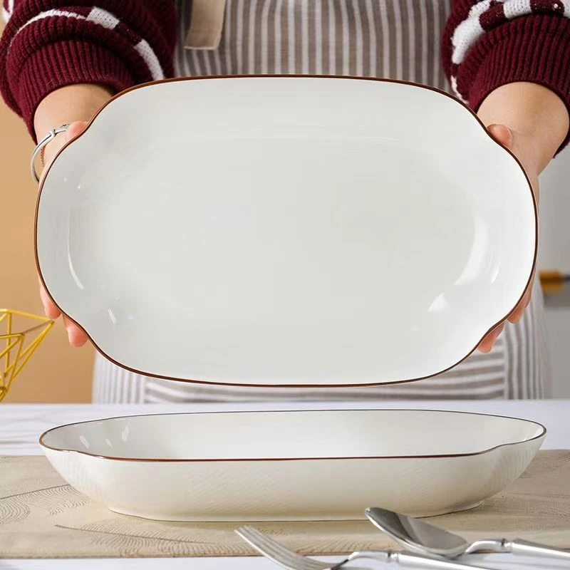 【2只装】白鱼盘雅韵健康釉下彩陶瓷欧式鱼盘