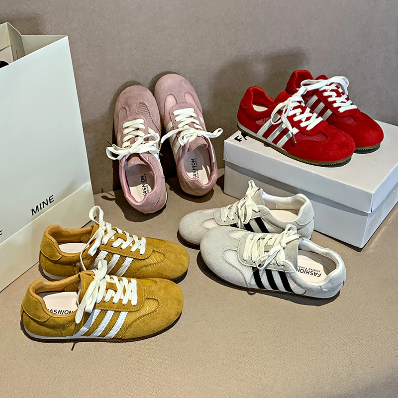 复古轻便德训鞋女2025春季新款百搭红色运动休闲鞋平地板鞋