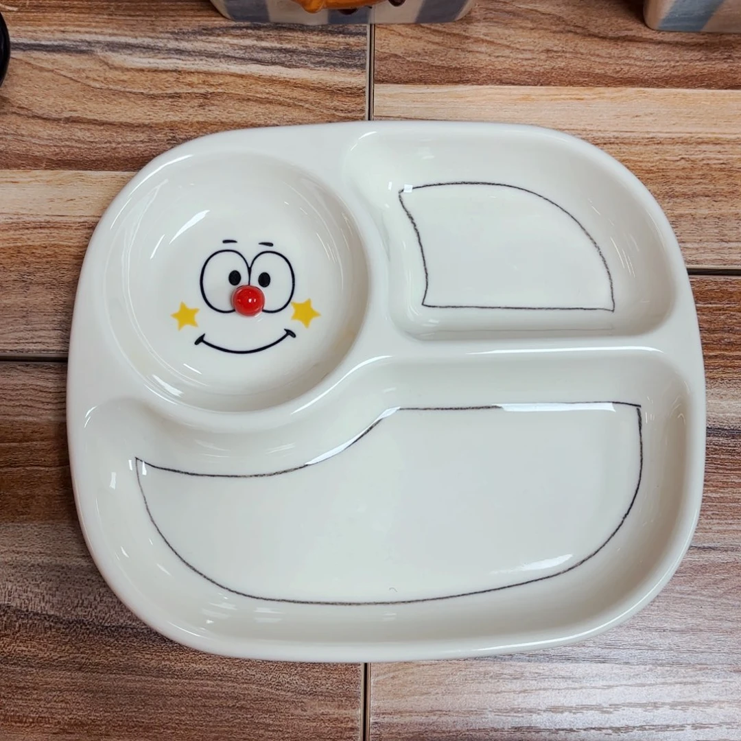 白瓷小丸鼻三格加厚分餐盘