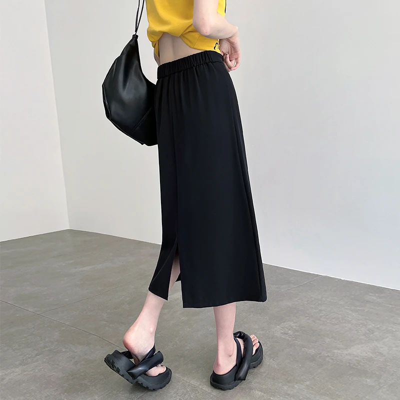 黑色西装半身裙女2025新款夏季大码胖mm高腰显瘦遮肚开叉a字长裙