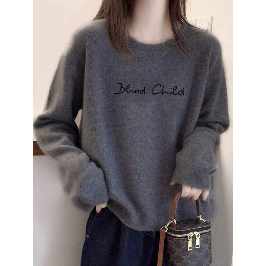 灰色好韩好高级！秋冬季新款德绒正肩圆领长袖T恤女宽松休闲上衣服