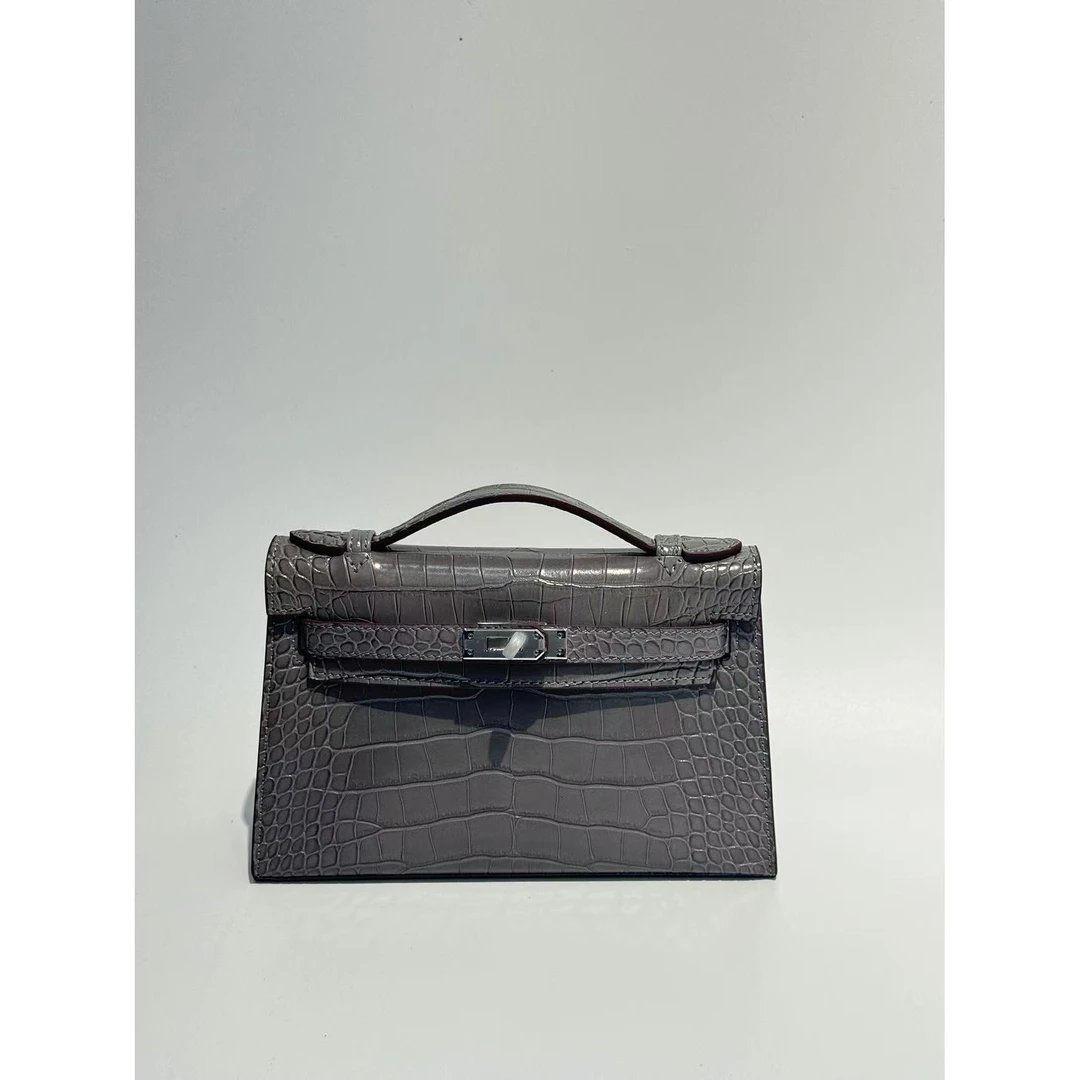 【Rain.Cun】大&马22凯头层牛皮鳄鱼纹斜挎女包 XKY-3846-海鸥灰