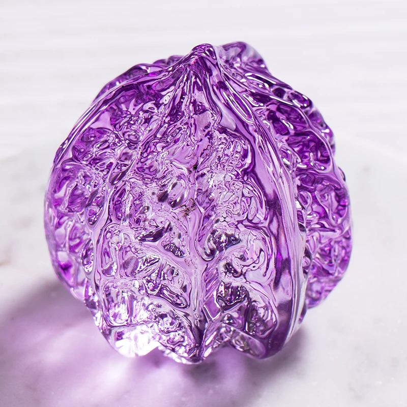 紫色水晶核桃文玩手把件锻炼球装饰摆件