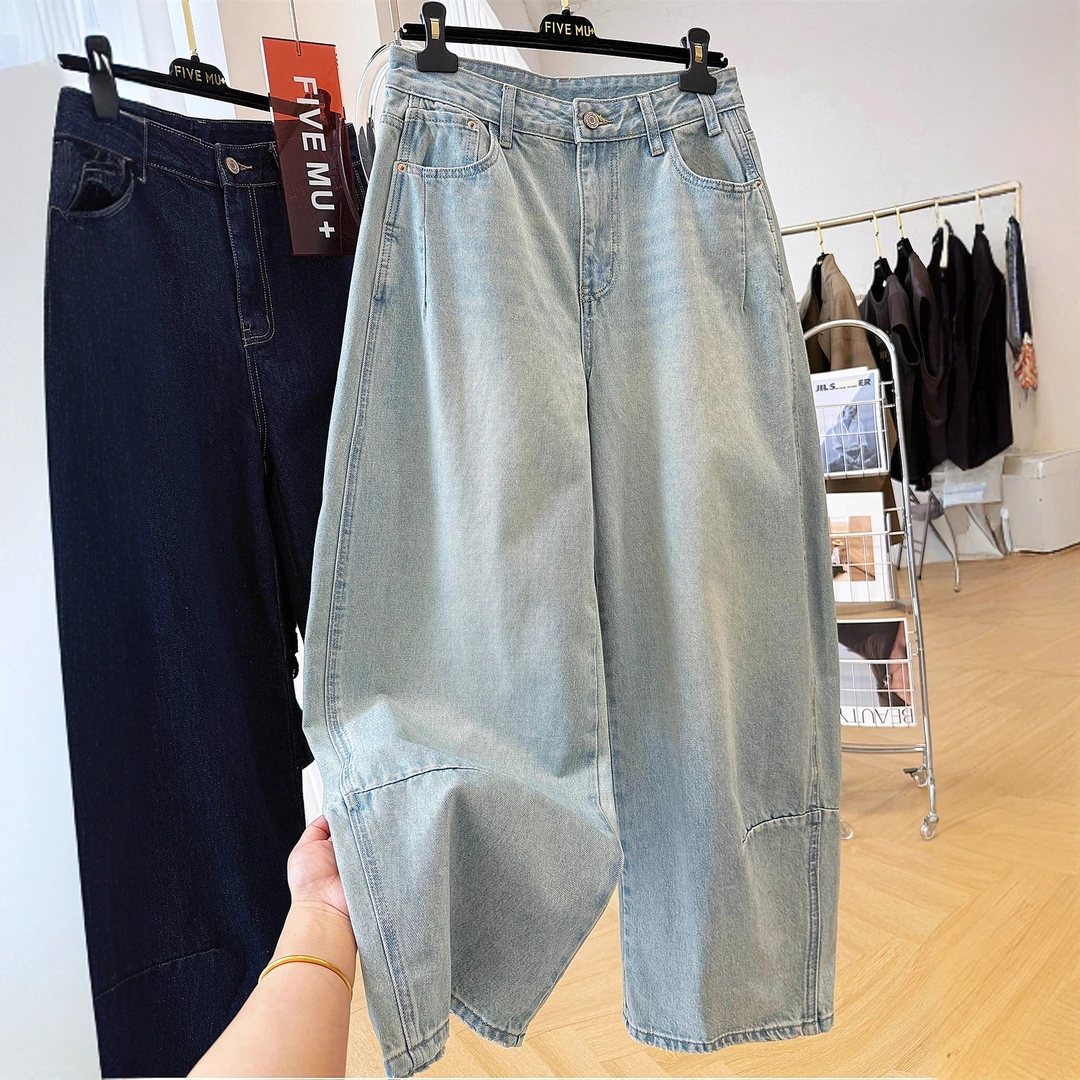 高级感韩系慵懒风宽松休闲牛仔裤女秋季弯刀裤版型超好看的裤子
