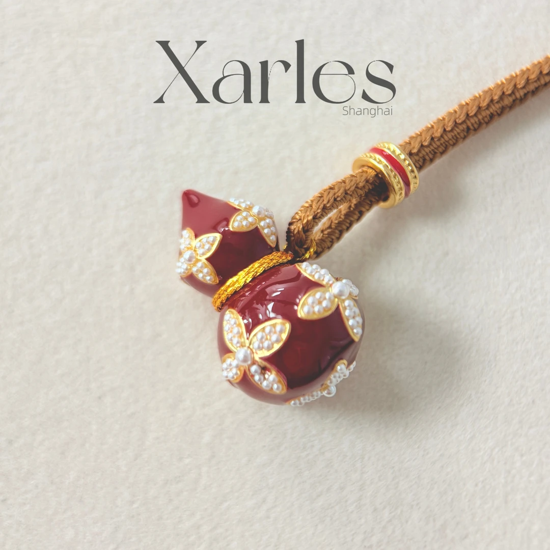 铜合金布艺项链 红色葫芦四叶花项链X3660