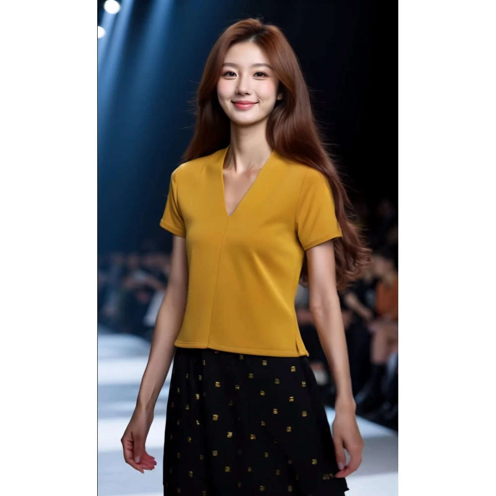 【丽公主】50510新款短袖夏季时尚V领上衣裙子套装